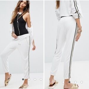 Juicy Couture Track Microterry Pants Racer Stripes White Joggers NWT